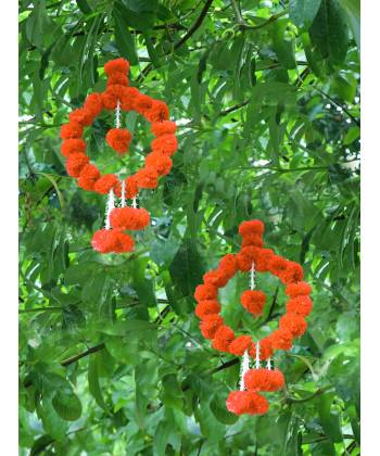 Crunchy Fashion Artificial Marigold Flowers Hanging Garland Torans With Bells CFAF0055